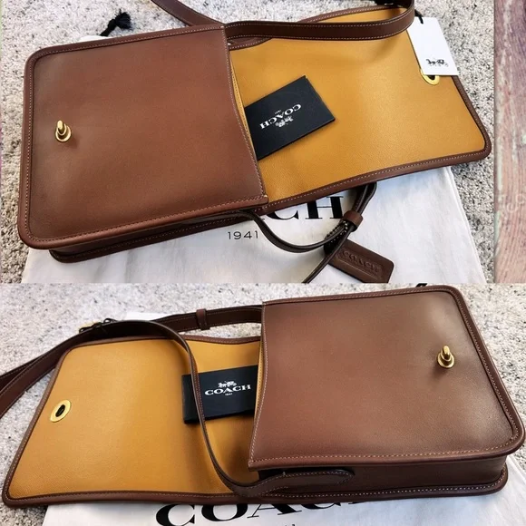 COACH DARK SADDLE 1941 TURNLOCK FLAP / COMPACT POUCH BAG - Picture 5 of 16